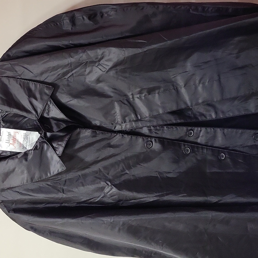 BLACK CAPE STYLE FULL LENGTH RAINCOAT PLUS SIZE - Picture 3 of 10